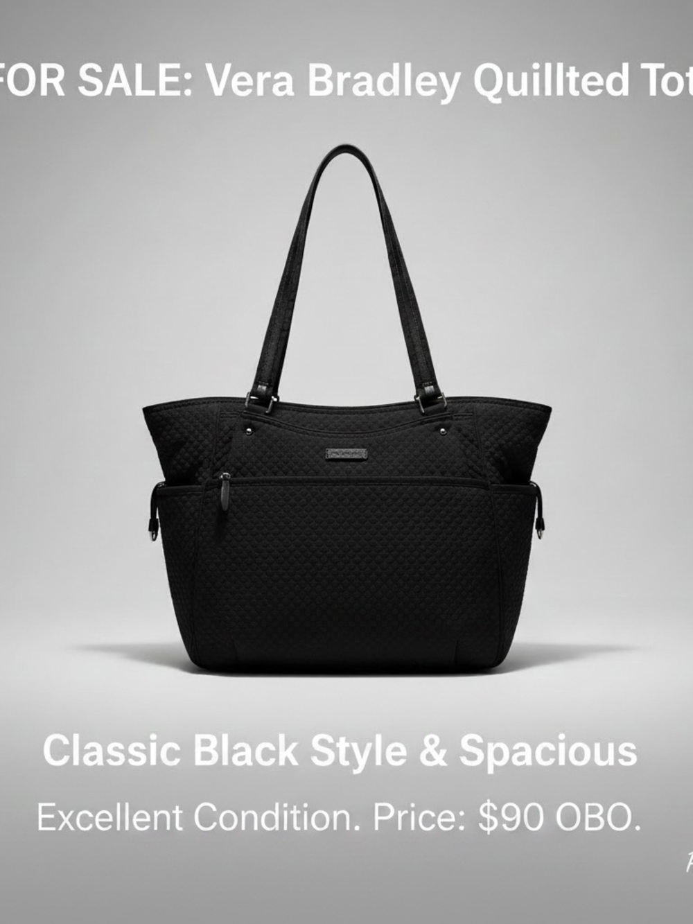 Vera Bradley Black Quilted Shoulder Tote
